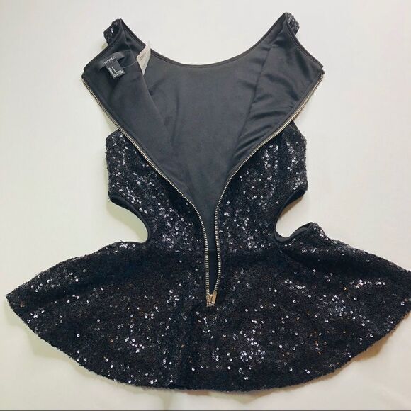 FOREVER 21🌺Black Sequin Sleeveless Skirted Top🌺 - Picture 4 of 9
